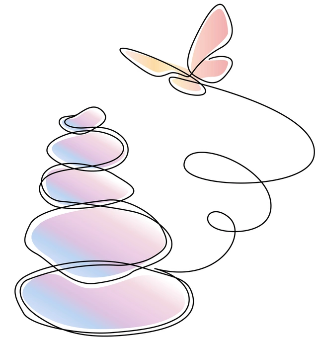 butterfly circling a cairn.